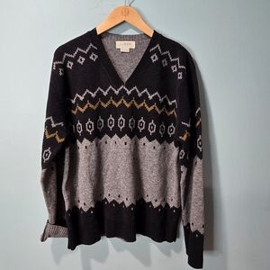 Vintage Y2K Fairisle 100% Lambswool Made In Japan V Neck Sweater Size L